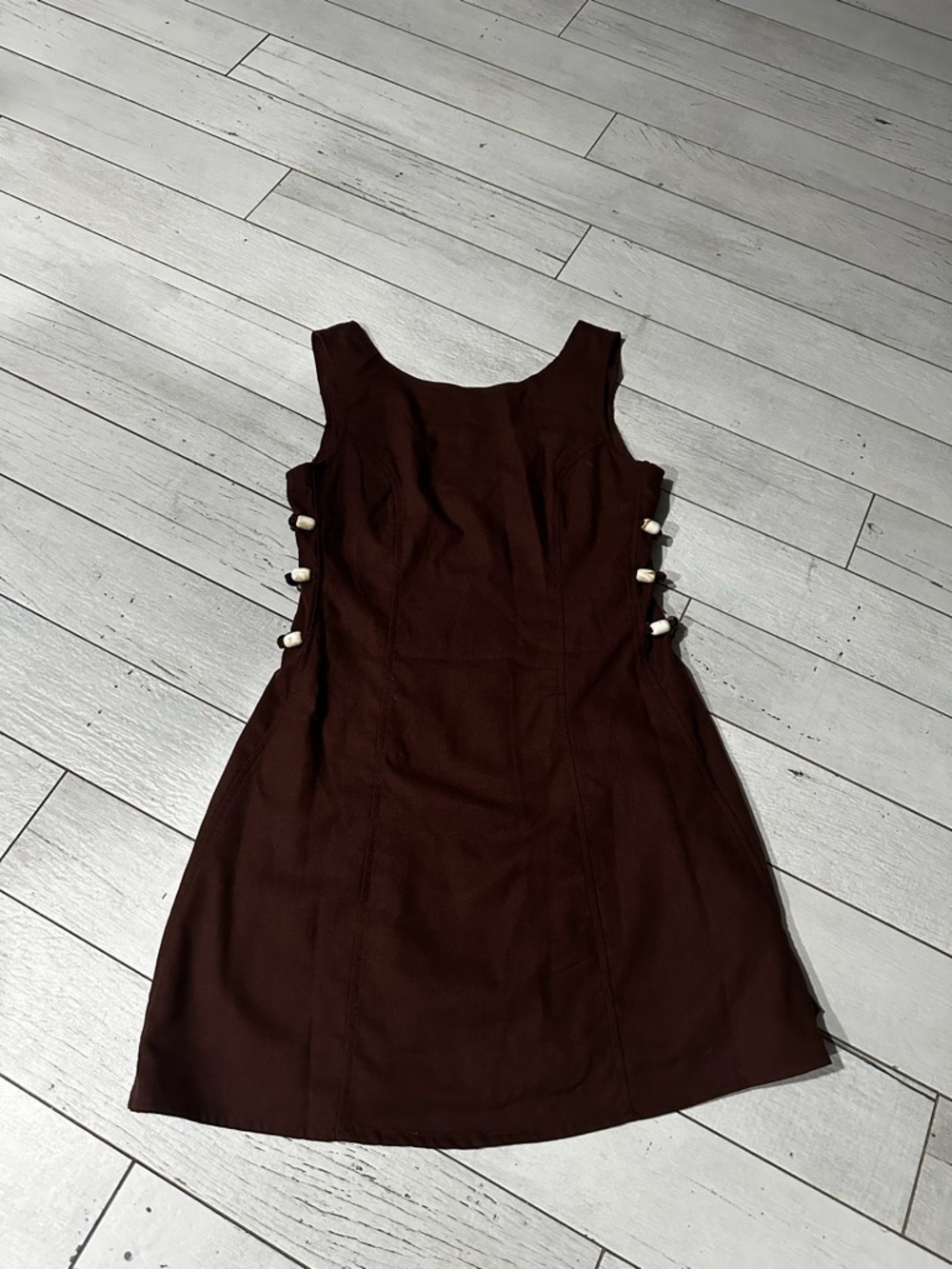 Sleeveless Mini Dress with Side Button Detailing — Chocolate Brown
